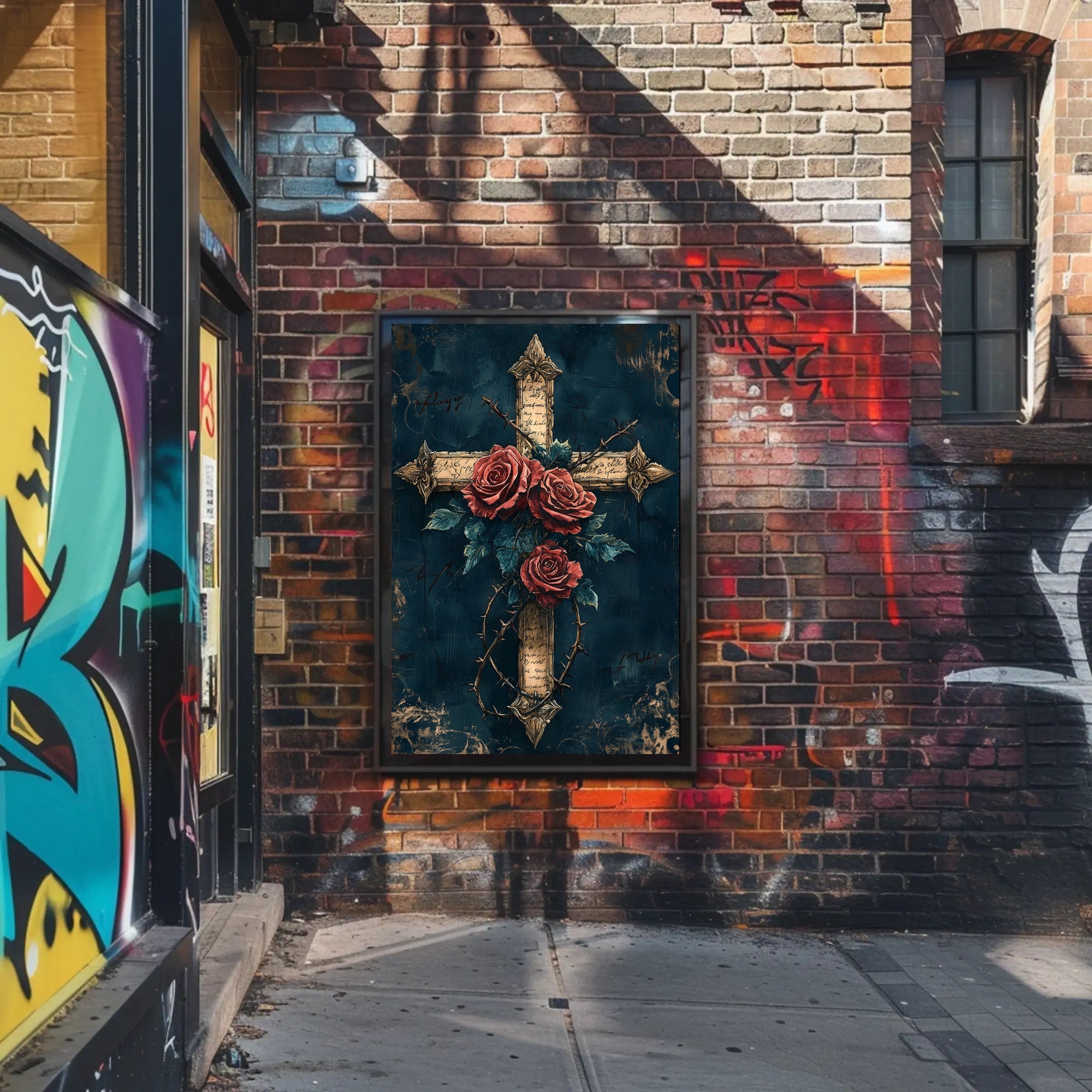 Roses And Thorns Cross Poster