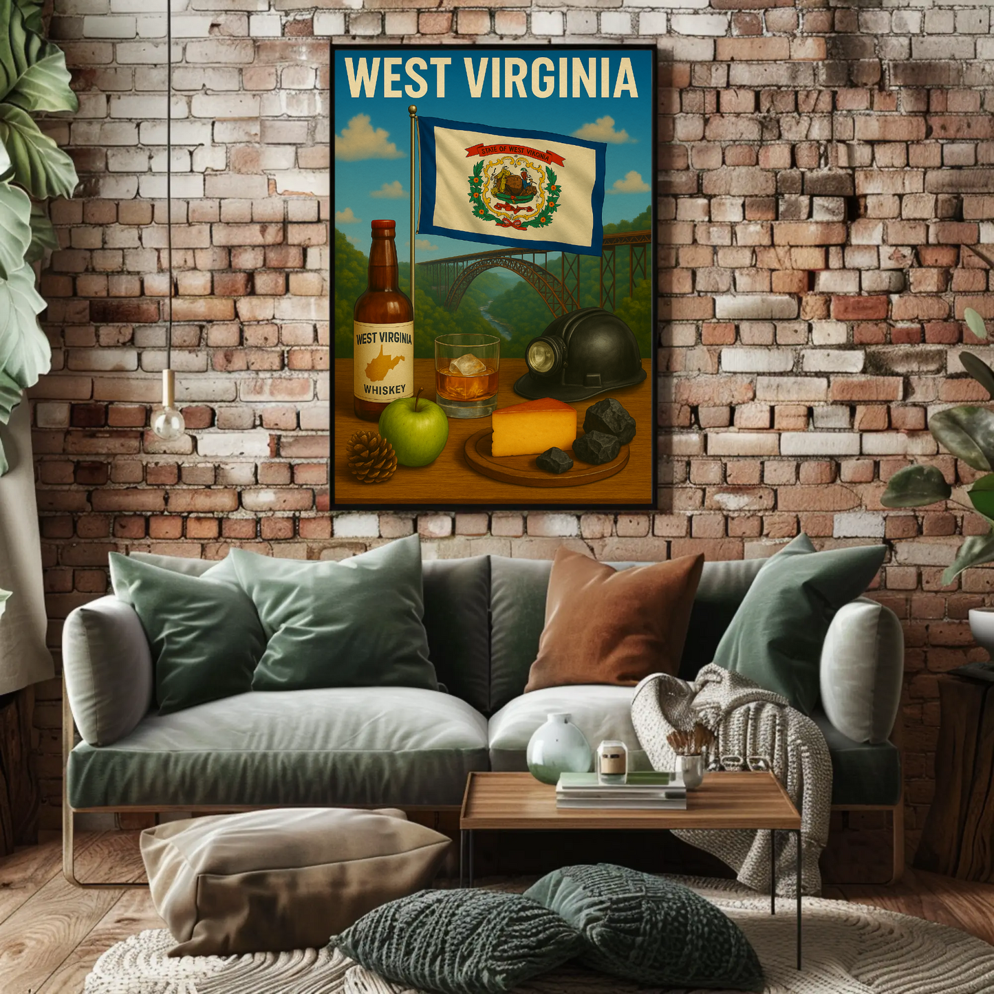 West Virginia Coal Whiskey Cheese Apple Bridge Travel Poster