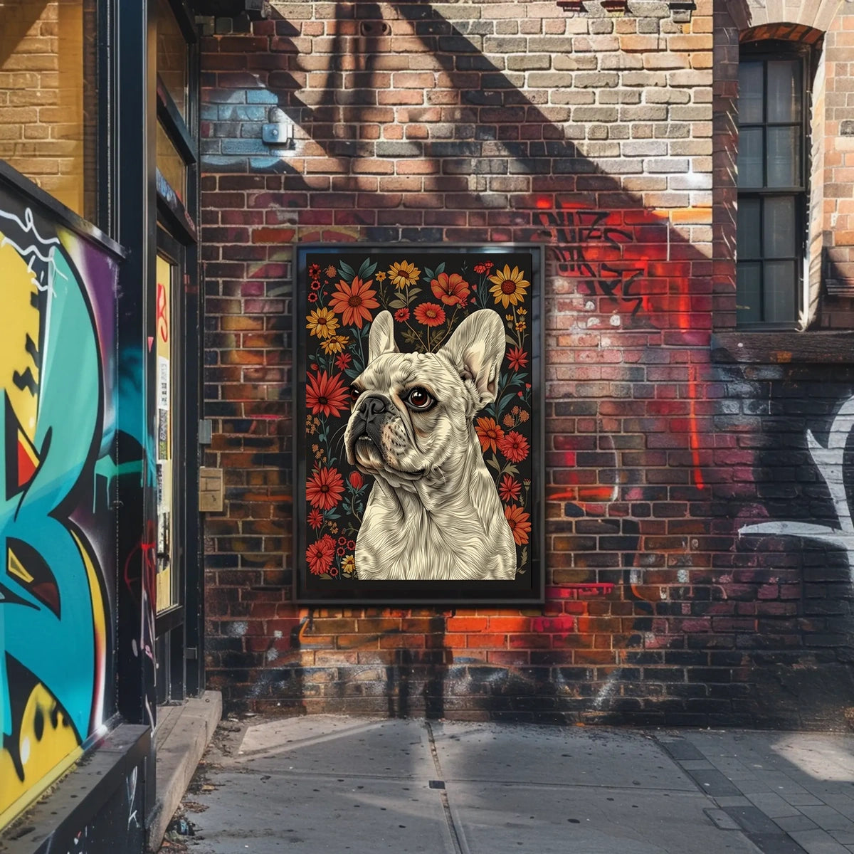 Floral Bulldog Portrait Poster