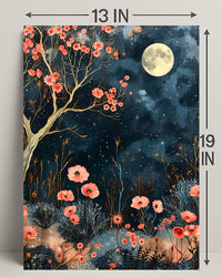 Dreamy Enchanted Garden Under Moonlit Sky Poster