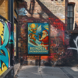 Reindeer Snowboarding Adventure Poster