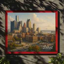 Detroit Skyline Cityscape Wall Art Photography Realism Minimalist Decor Enthusiasts Wanderlust Poster