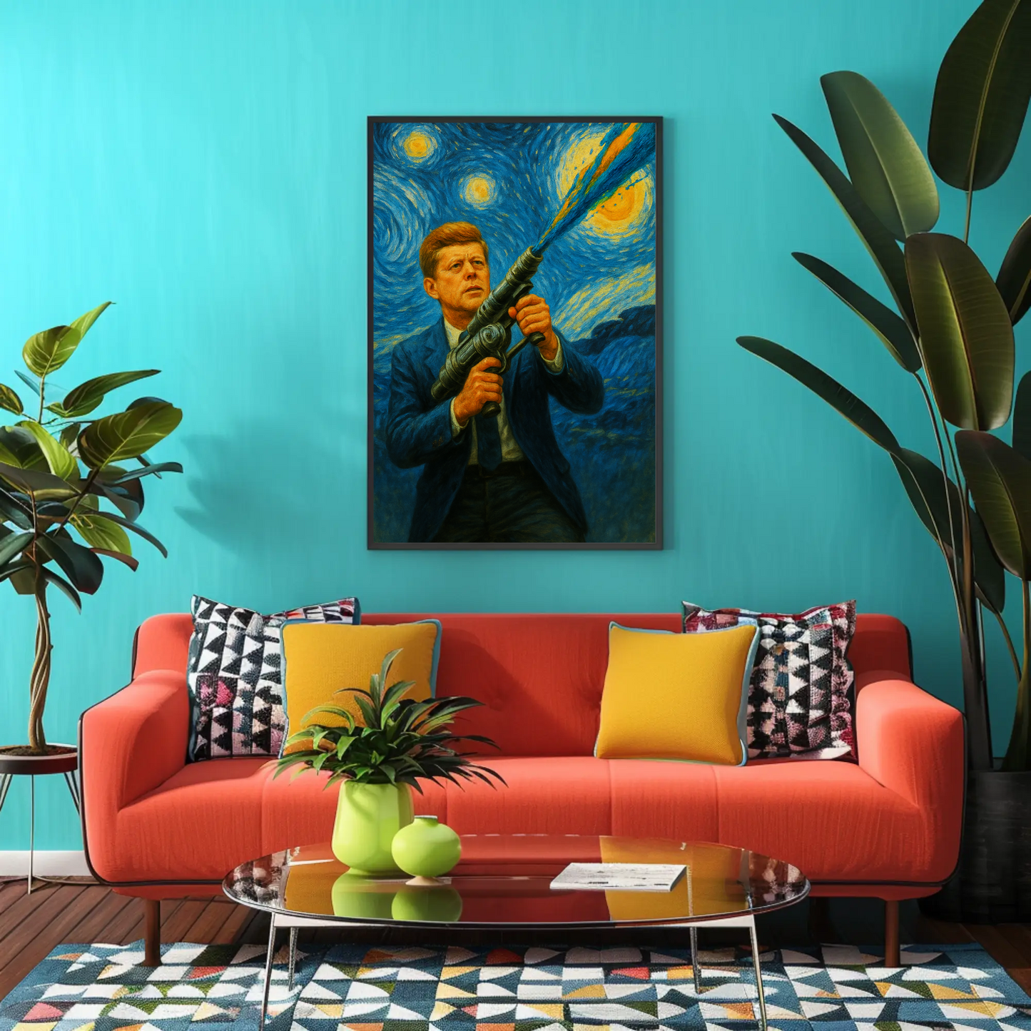 JFK Paints Starry Sky Vintage Travel Poster Remix John F. Kennedy