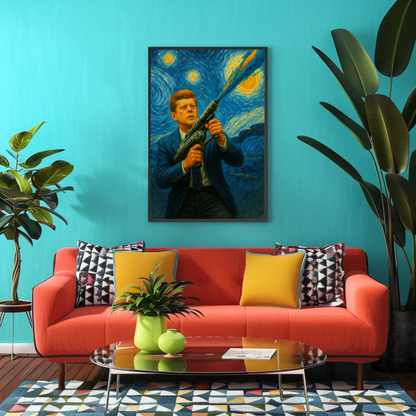 JFK Paints Starry Sky Vintage Travel Poster Remix John F. Kennedy