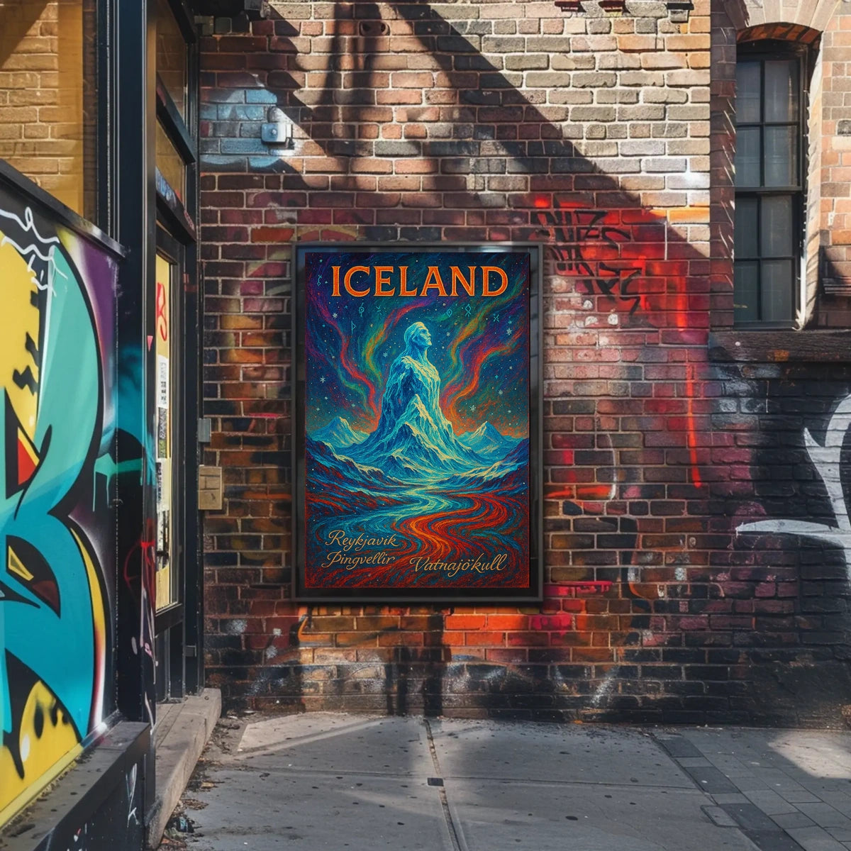 Icelandic Mythical Landscape Poster with Aurora Borealis