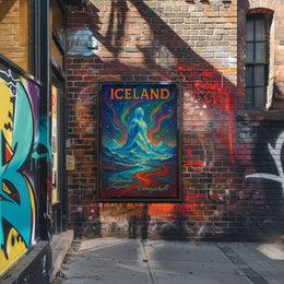 Icelandic Mythical Landscape Poster with Aurora Borealis