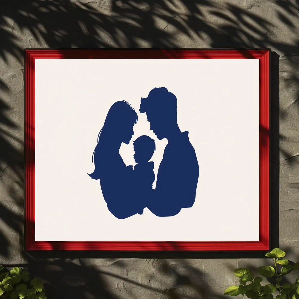 Family Bond Minimalist Blue Silhouette Art Poster
