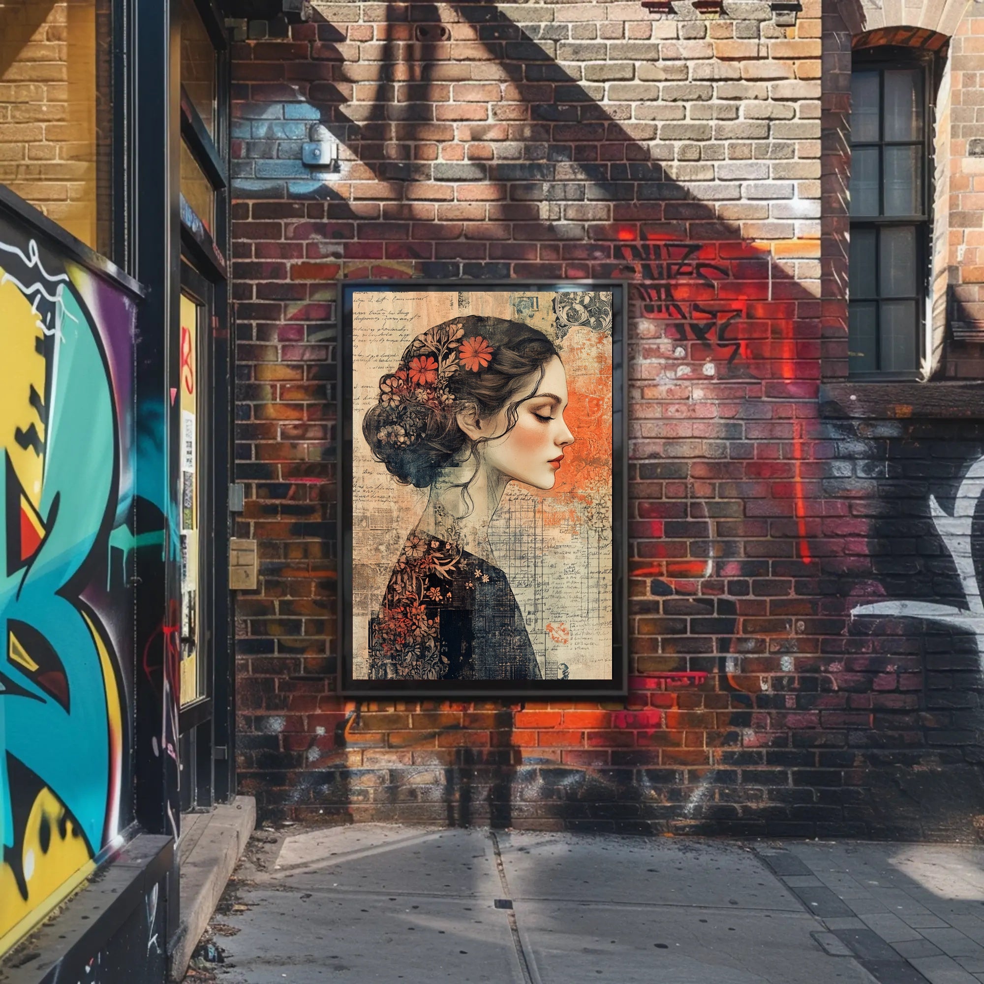 Elegant Woman's Profile with Floral Elements - Artistic Poster