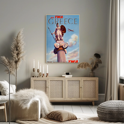 TWA to Greece 1955 Vintage Style Airline Travel Poster
