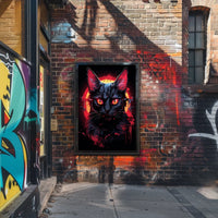 Mystical Black Cat with Fiery Red Eyes Poster