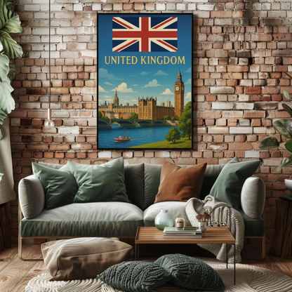 Majestic United Kingdom Iconic Landmarks Vintage-Style Travel Poster