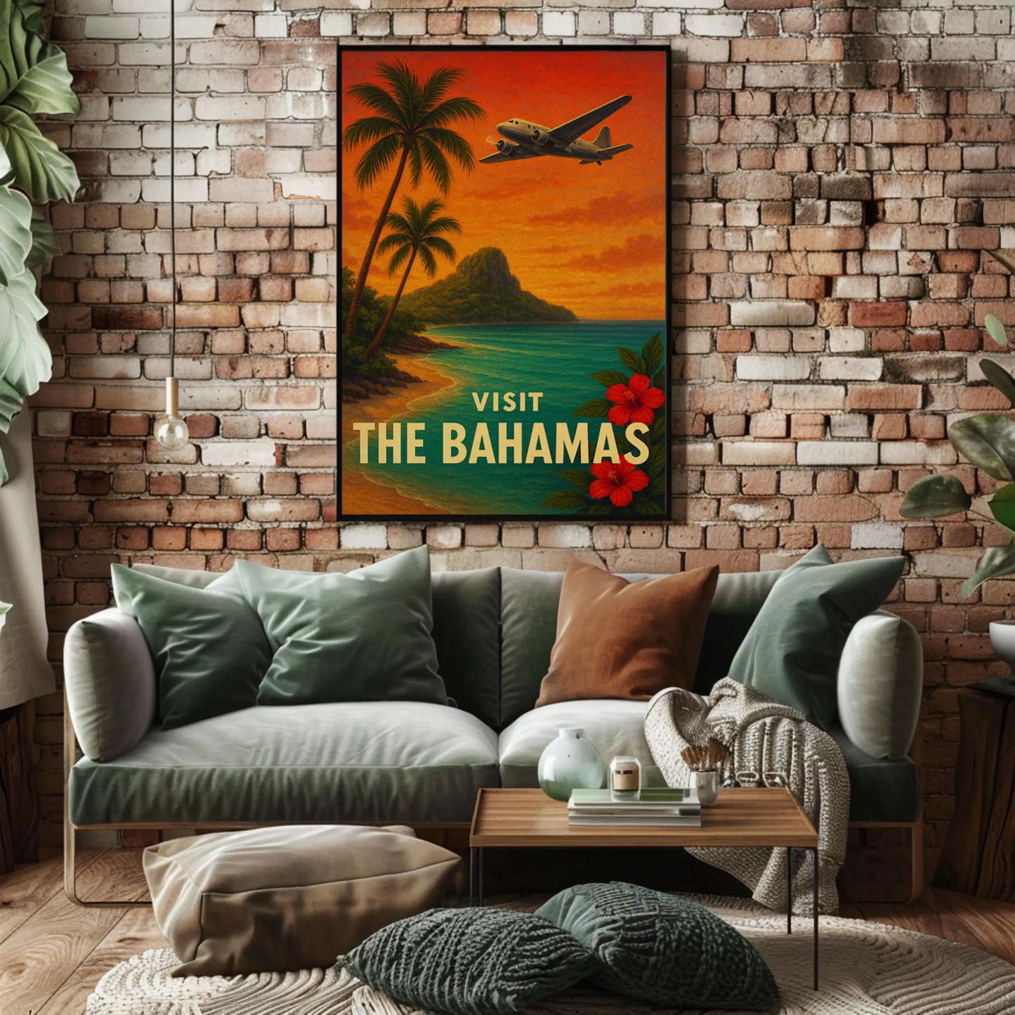 Visit The Bahamas Vintage Plane Ocean Paradise Travel Poster