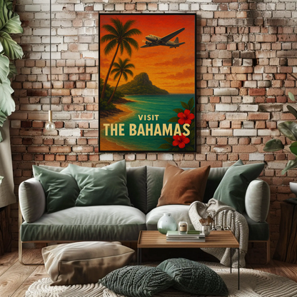 Visit The Bahamas Vintage Plane Ocean Paradise Travel Poster