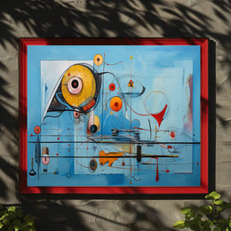 Vivid Blue Abstract with Geometric Sun Artistic Poster