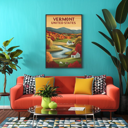 Vintage Travel Poster - Vermont Farm Valley