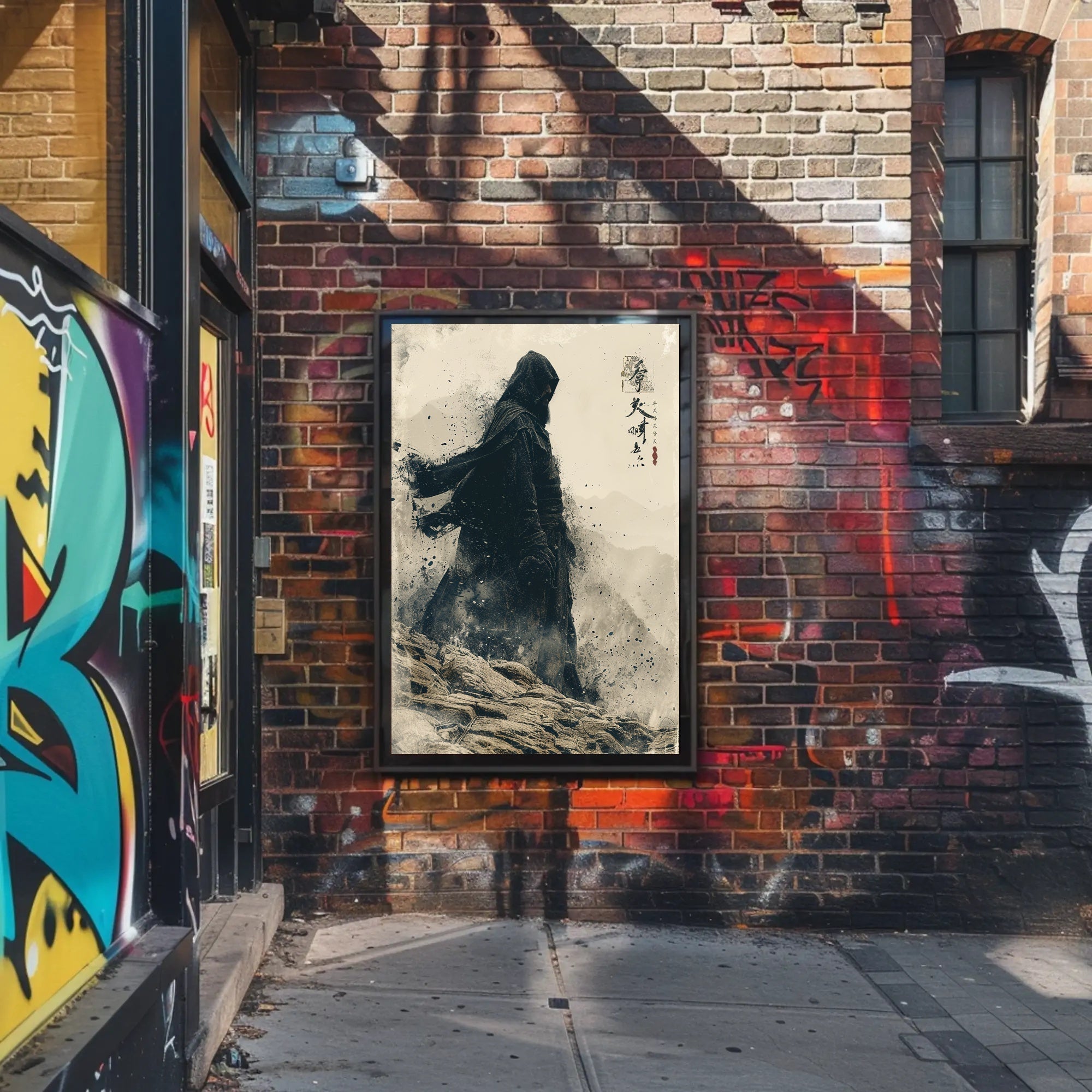 Mystical Hooded Figure in Rugged Landscape Artistic Poster PosterGoat