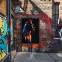 Neon Cat in Futuristic Cityscape Poster