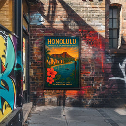 Honolulu Vintage Travel Poster Tropical Adventure Art Print