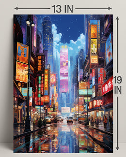 Neon Cityscape At Night Poster