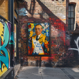 Colorful Artistic Pop Culture Poster with Dynamic Visual Elements
