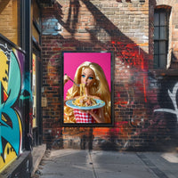 Doll Dining Delight: Quirky Fun Pop Culture Poster PosterGoat