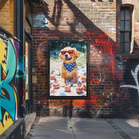 Golden Retriever Puppy Wearing Red Sunglasses Poster