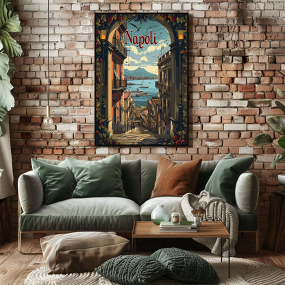 Napoli Italy Coastline Street View Travel Poster