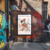 Northern Cardinal Nature Art Poster with Watercolor Effect