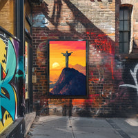 Christ the Redeemer Geometric Sunset Art Poster