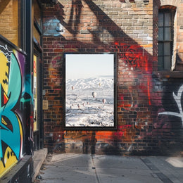 Serene Hot Air Balloons Over Snowy Landscape Travel Poster