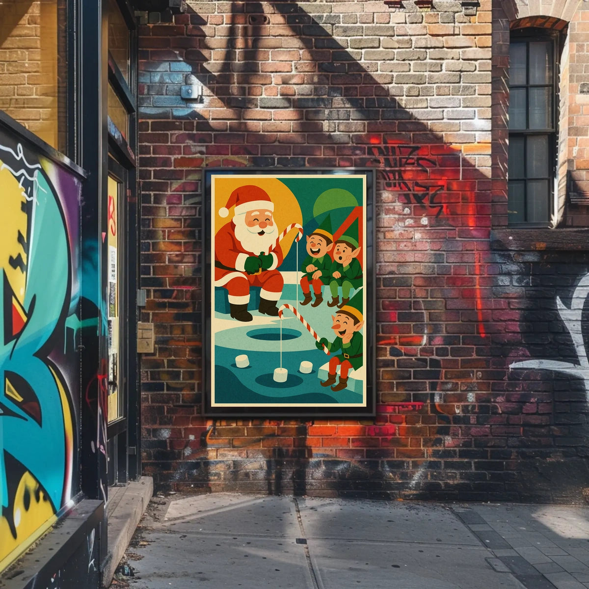 Santa's Whimsical Christmas Fishing Adventure Poster