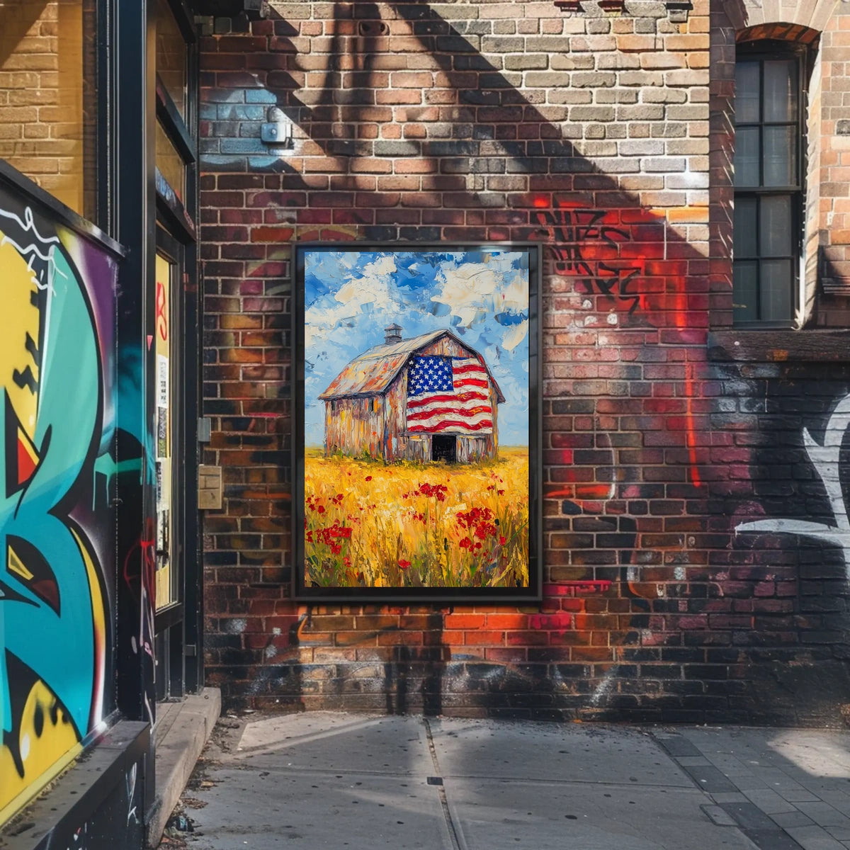 patriotic barn in the countryside Poster