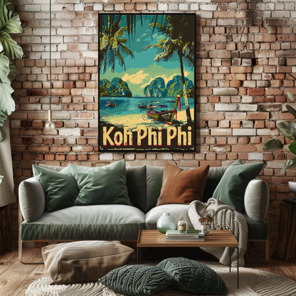 Koh Phi Phi Longtail Boats Thailand Travel Poster