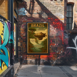 Brazil's Wonders Vintage Steampunk Adventure Poster