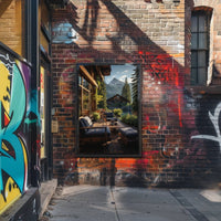 Serene Mountain Retreat Photorealistic Travel Poster