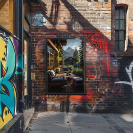 Serene Mountain Retreat Photorealistic Travel Poster