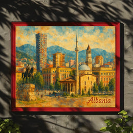 Tirana Cityscape Albania Timeless Travel Realism Heritage Skyline Wanderer Poster