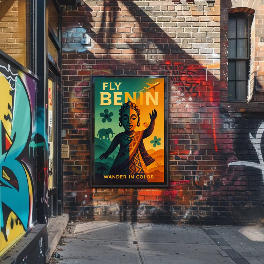 Fly Benin Vibrant Travel Adventure Poster PosterGoat
