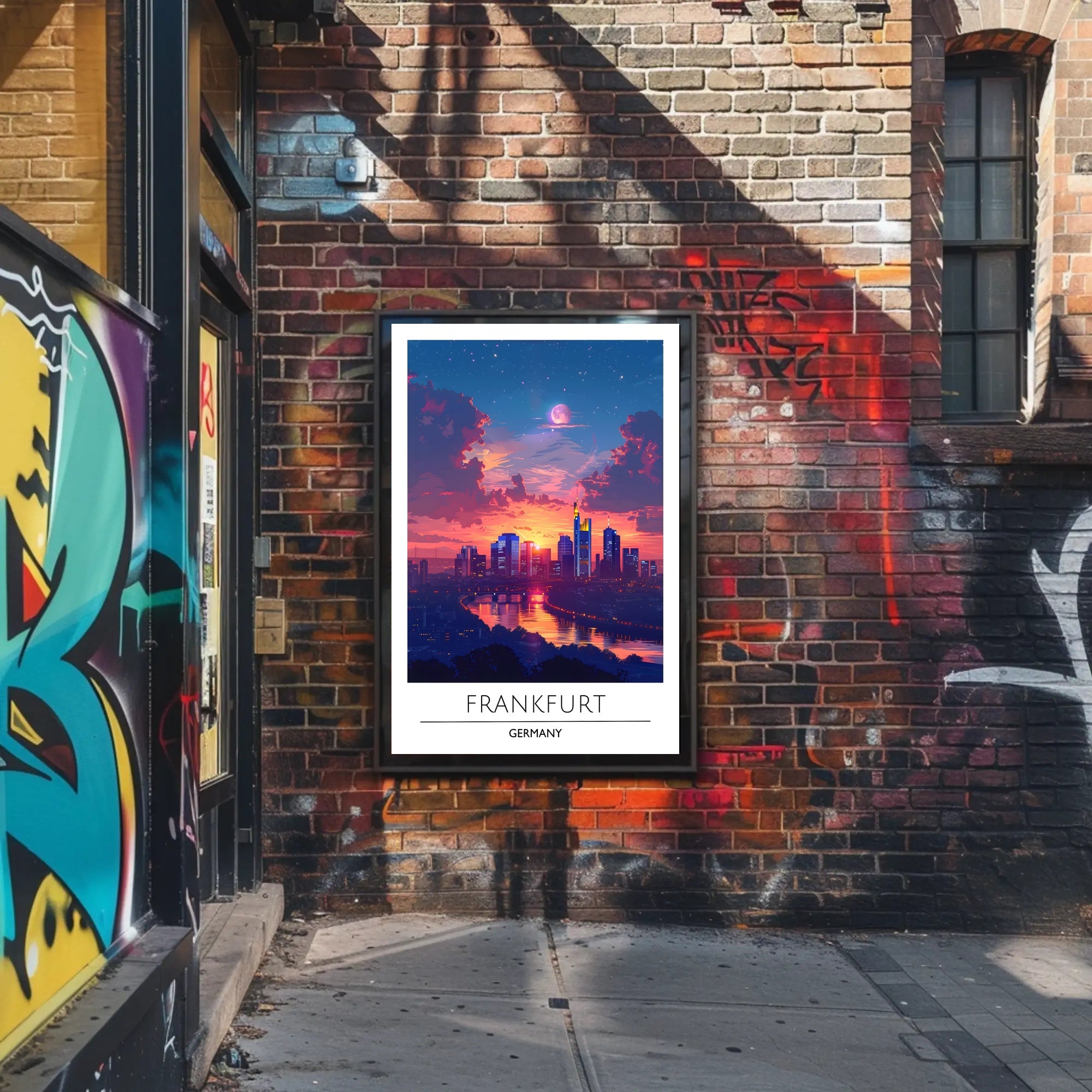 Frankfurt Skyline at Vibrant Sunset Urban or Cityscape Poster
