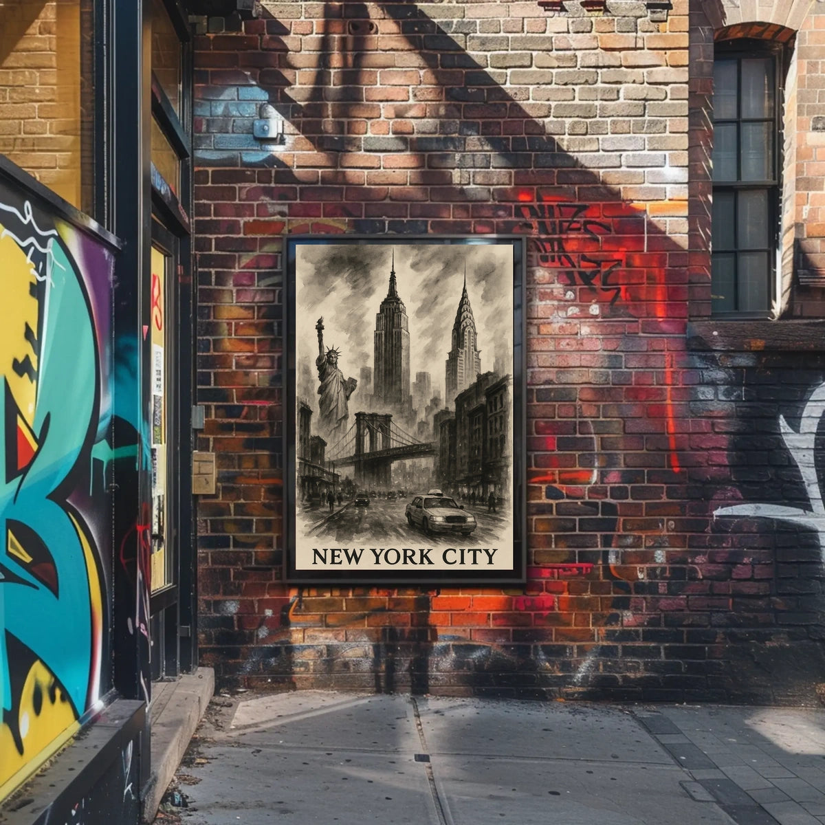 New York City Landmarks Cityscape Poster Vintage Wall Art