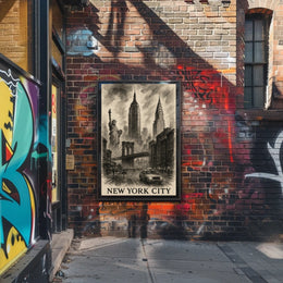New York City Landmarks Cityscape Poster Vintage Wall Art