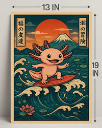 Surfing Axolotl Adventure Poster PosterGoat