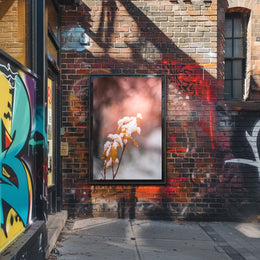 Snow-Kissed Autumn Leaves Poster