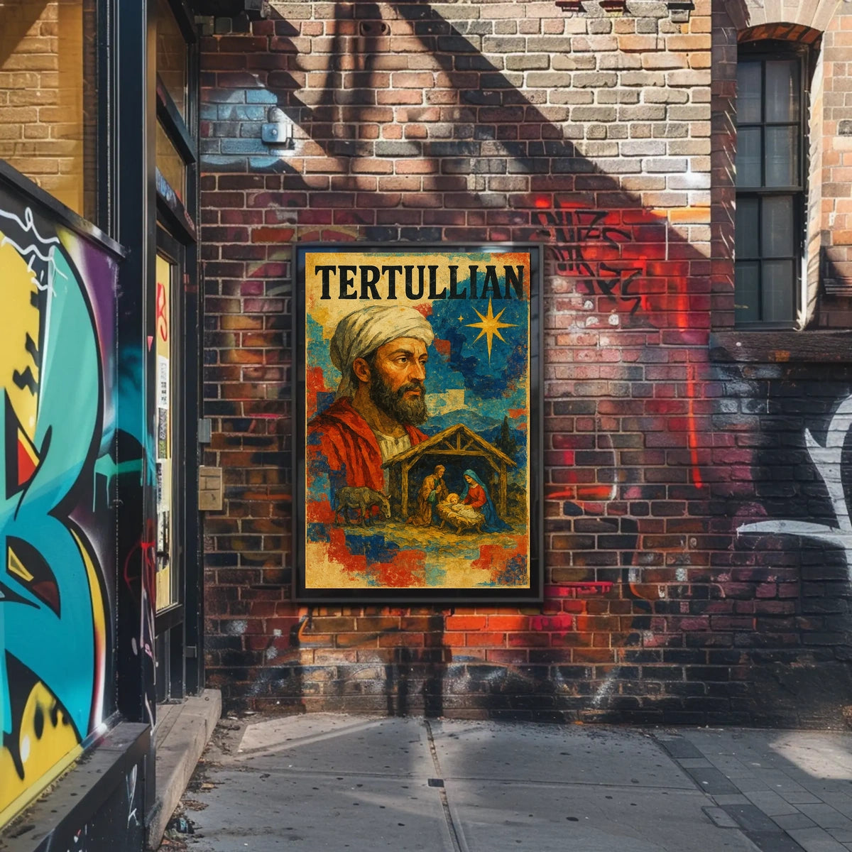 Tertullian Bearded Man with Nativity Scene Cultural Poster