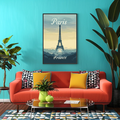 Paris, France - Eiffel Tower Vintage Style Poster