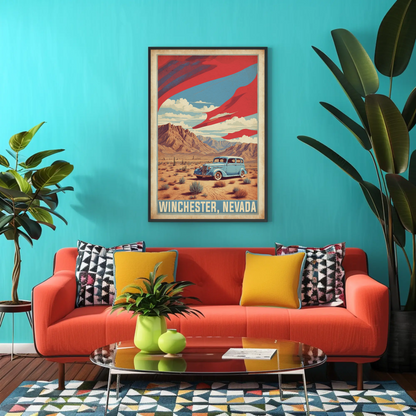 Winchester Nevada Desert Drive Scene Vintage Travel Poster