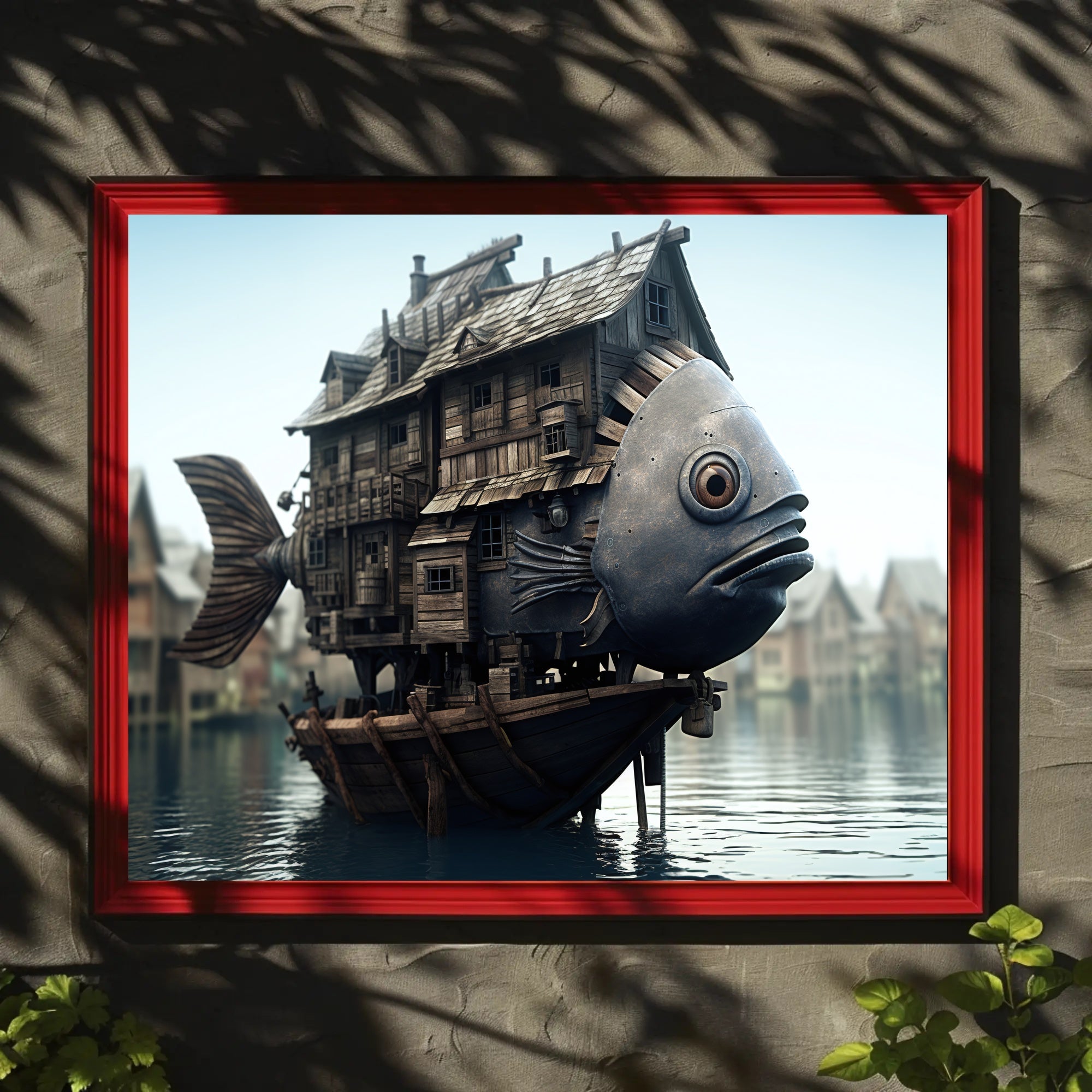 Whimsical Houseboat Scene on Fantasy Poster