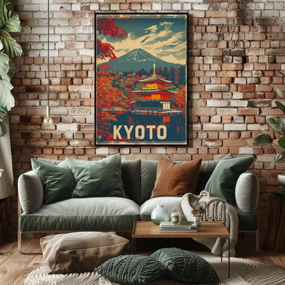 Kyoto Temple Autumn Mount Fuji Travel Poster