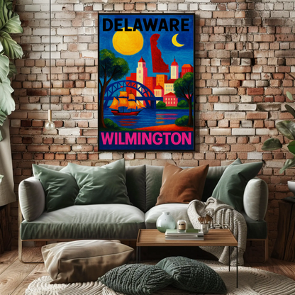 Wilmington Delaware Sailboat Bridge Skyline Travel Poster