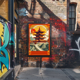Tranquil Pagoda at Sunset Poster